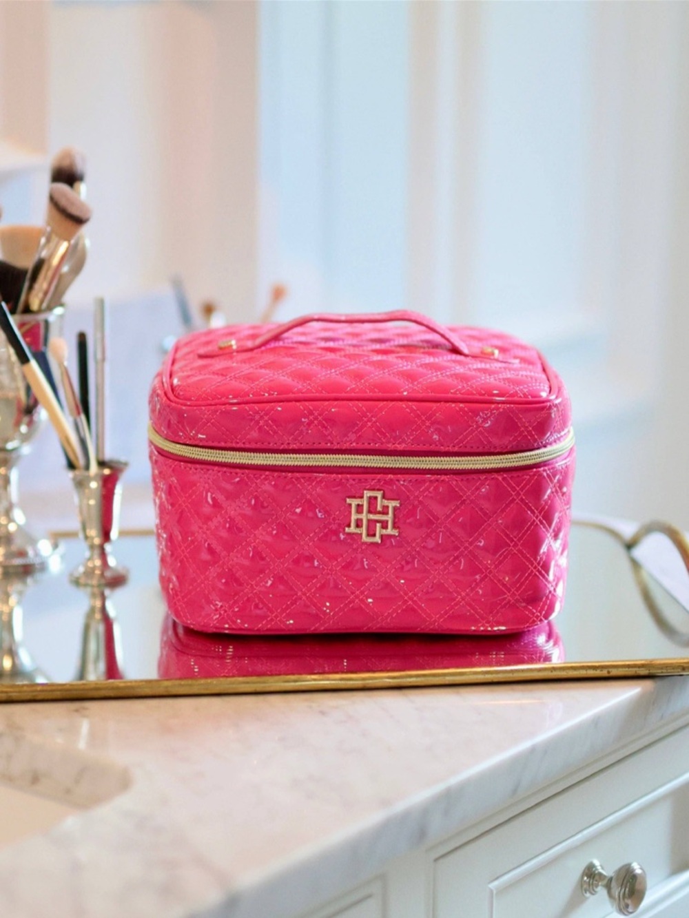 Caroline Hill Hot Pink Patent Hampton Train Makeup Case